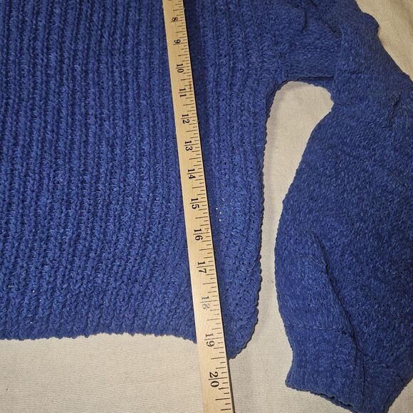 MOON & MADISON Chenile Sweater Womens S Chunky Knit Blue Balloon Sleeve Soft - Picture 9 of 9